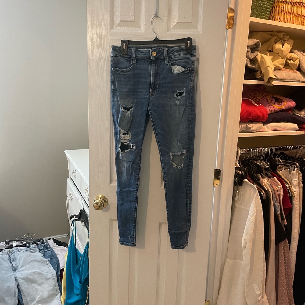 Mercian eagle distressed hi rise stretchy jeans